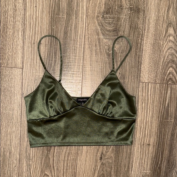 Originality Tops - Originality Olive Green Satin Tank Top